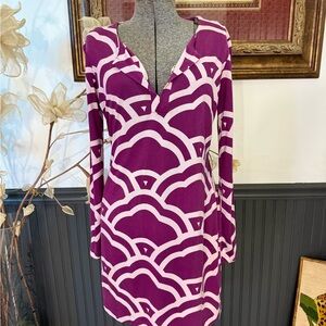 Diane Von Furstenberg Reina Purple Print 100% Silk Long Sleeve Dress ~ Size 8 💛🍄